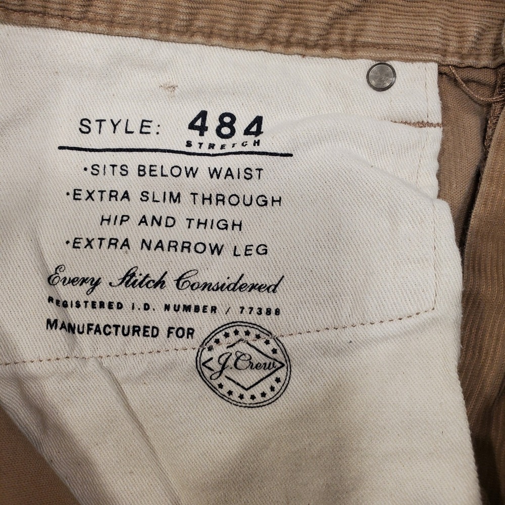 J.Crew 484 Slim Fit Corduroy Pants Mens 32x30 Tan Khaki Stretch Cord Trousers - Picture 3 of 7
